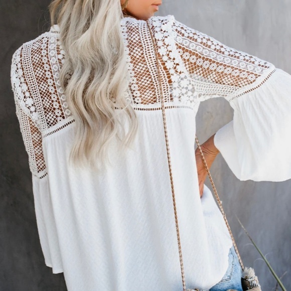 Boho White Lace Festival Button Front Blouse - Picture 5 of 10